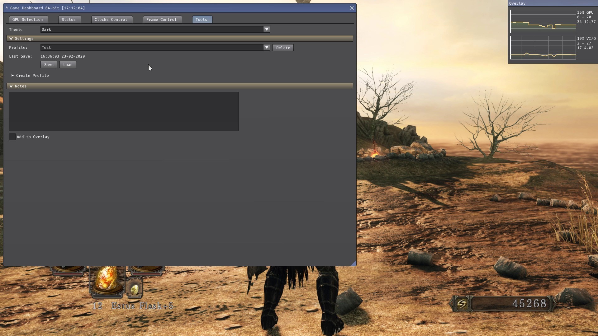 Game Dashboard screenshot