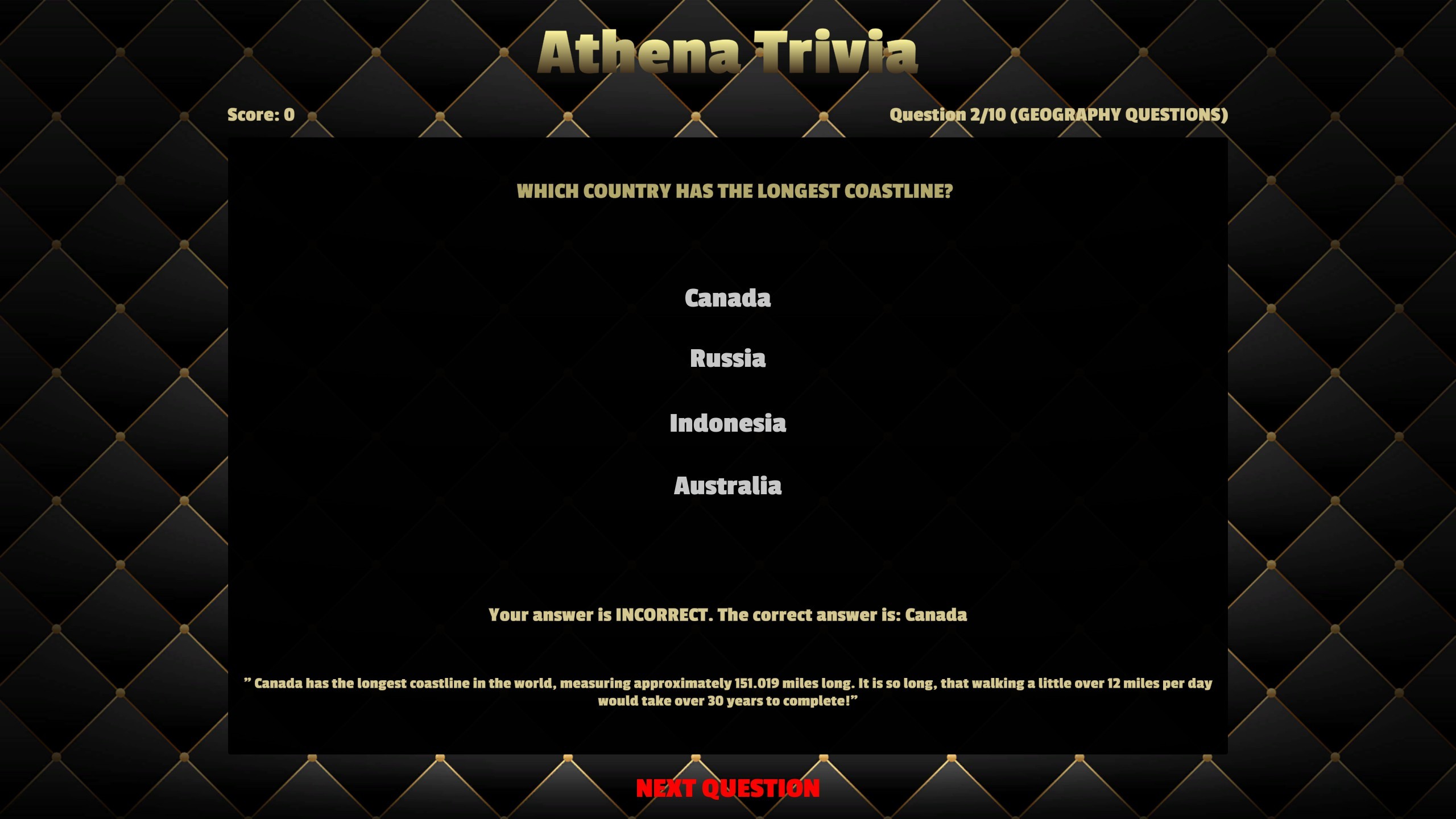 Athena Trivia screenshot