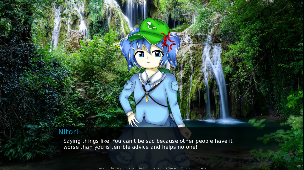 Sakuya Izayoi Gives You Advice And Dabs: Nitori Kawashiro Offers You Advice In Exchange For Cucumbers And Eats The Cucumbers screenshot