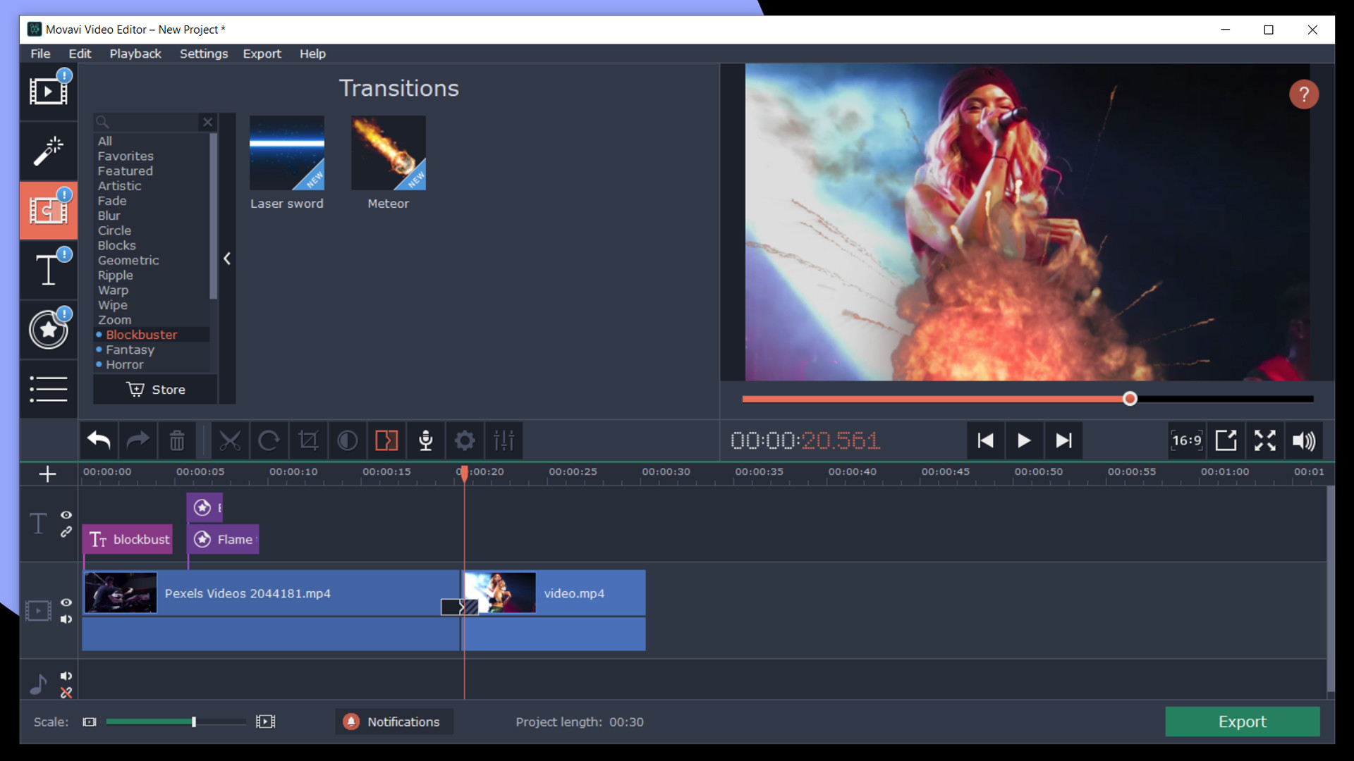 Movavi Video Editor Plus 2020 Effects - Cinematic Set screenshot