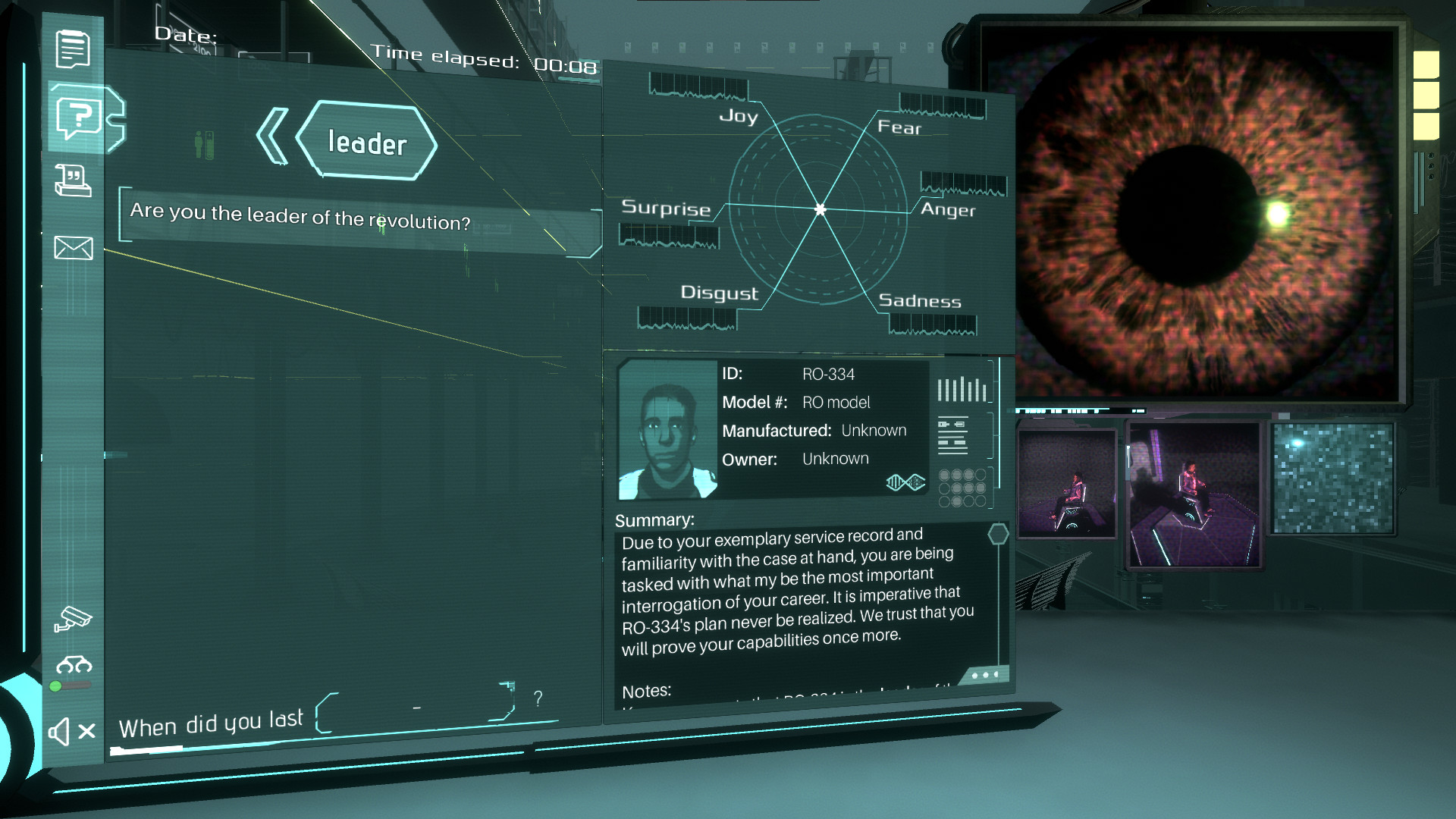 Silicon Dreams  |  cyberpunk interrogation screenshot