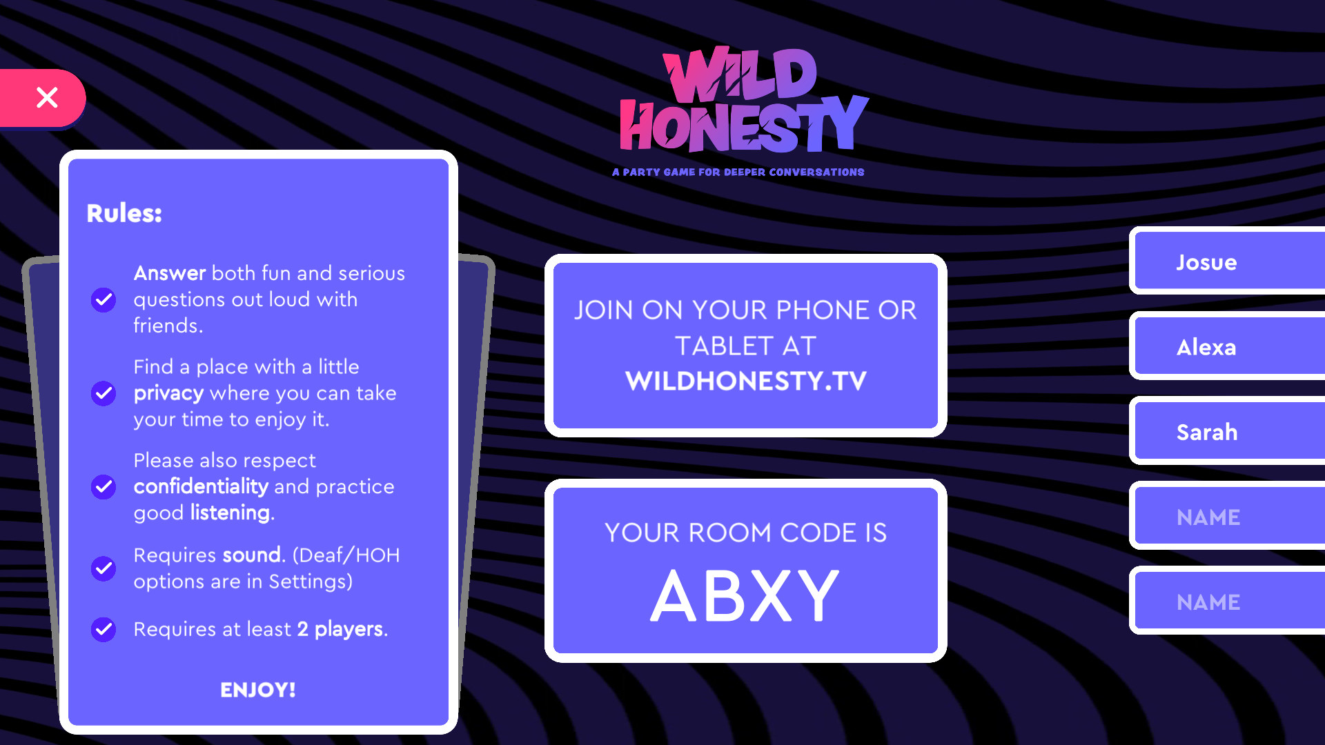 Wild Honesty: A party game for deeper conversations screenshot