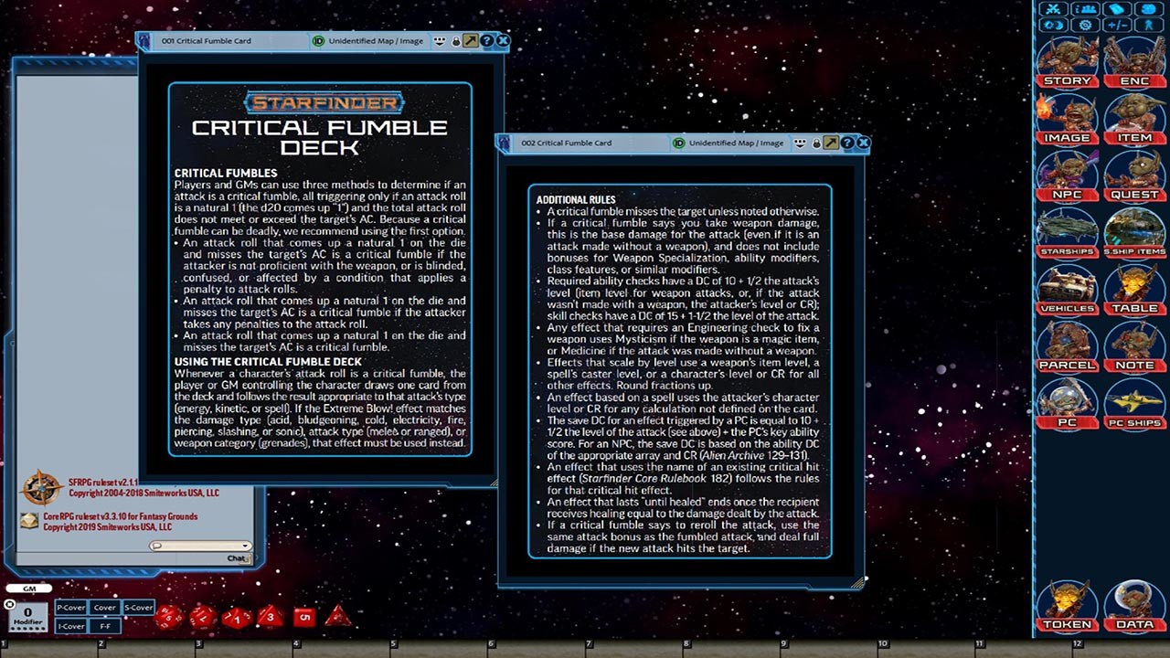 Fantasy Grounds - Starfinder RPG - Starfinder Critical Fumble Deck screenshot