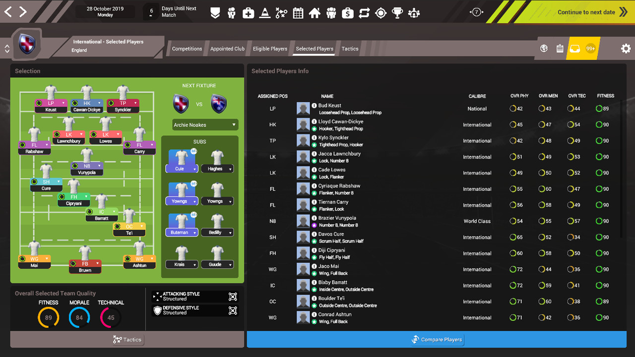 Rugby Union Team Manager 3 DLC “The International Teams and Competitions. Plus extra French Teams and Division” screenshot