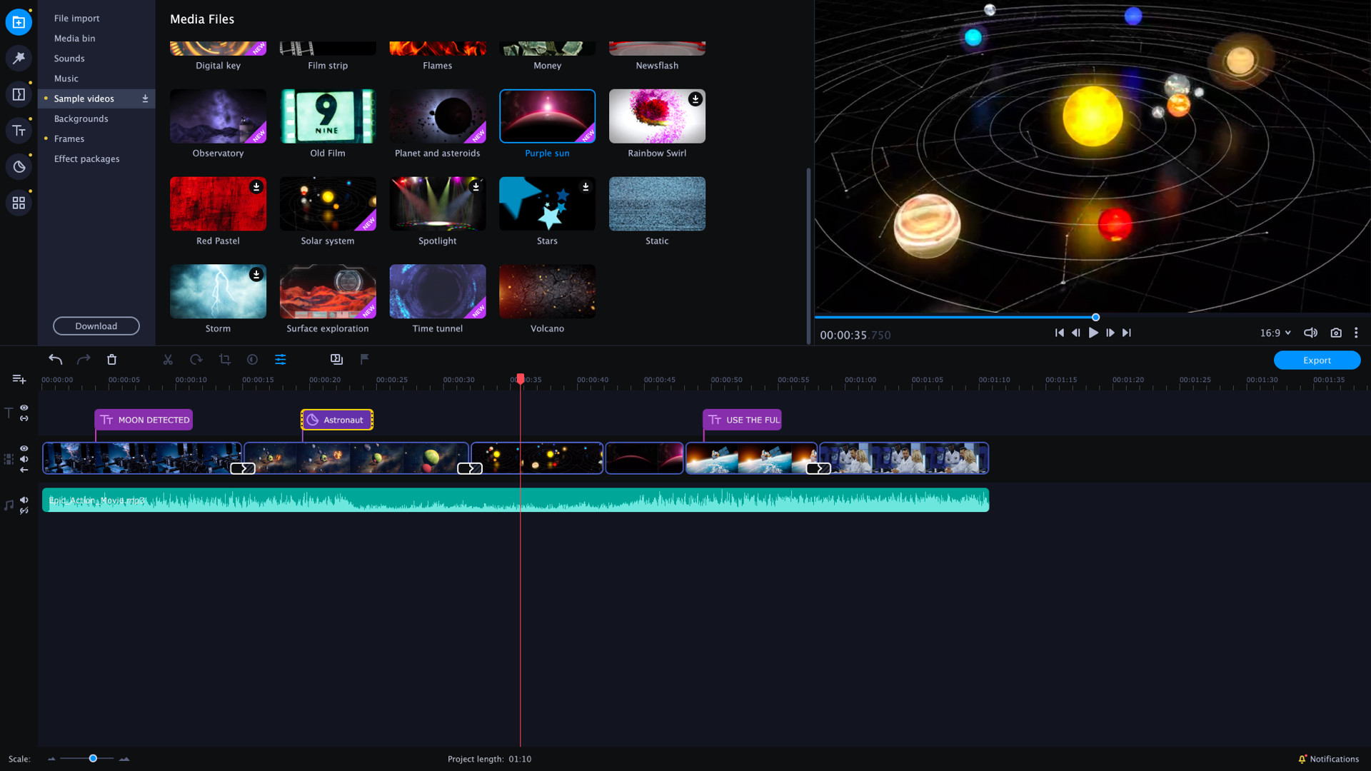 Movavi Video Editor Plus 2021 Effects - Future is now Set screenshot