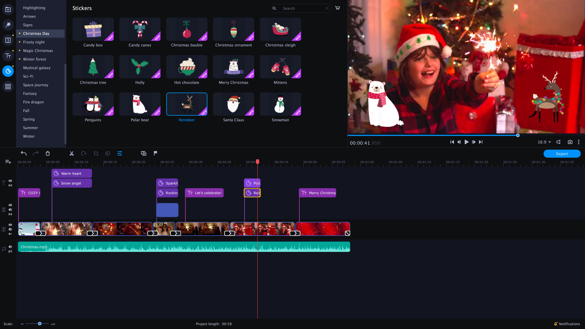 Movavi Video Editor Plus 2021 Effects - Christmas Party Set screenshot