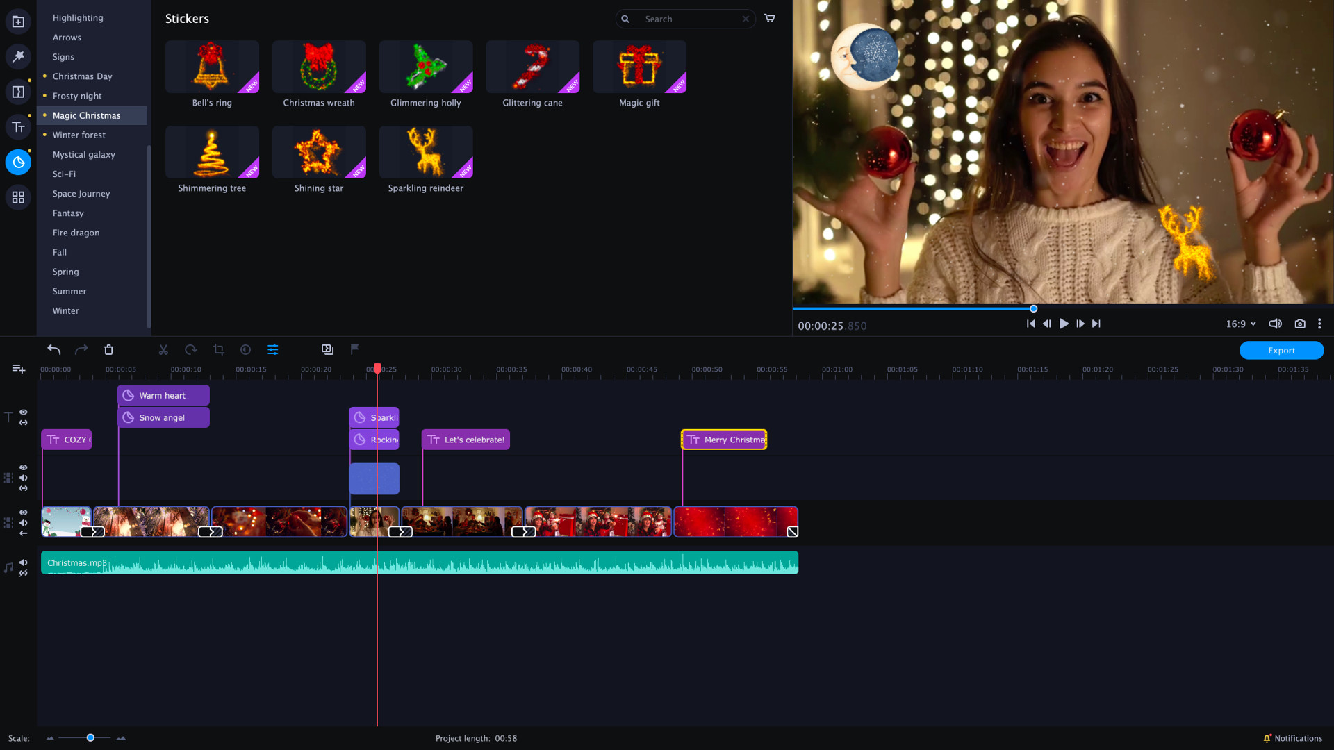 Movavi Video Editor Plus 2021 Effects - Christmas Party Set screenshot