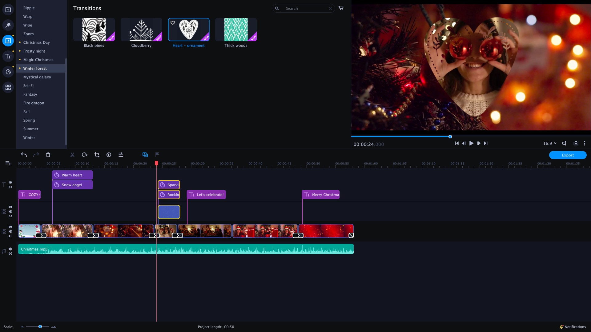 Movavi Video Editor Plus 2021 Effects - Christmas Party Set screenshot