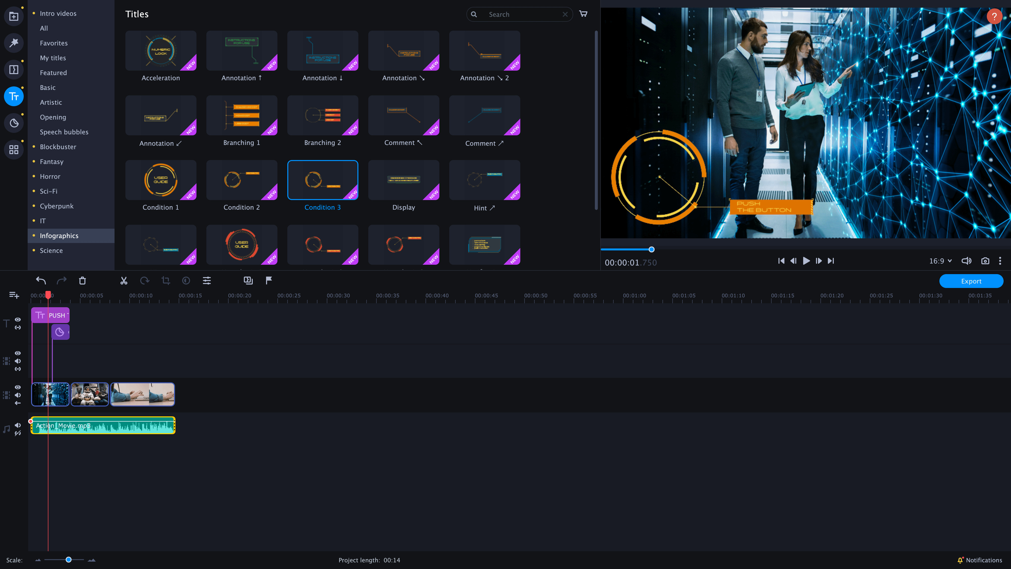 Movavi Video Editor Plus 2021 Effects - Technology Set screenshot