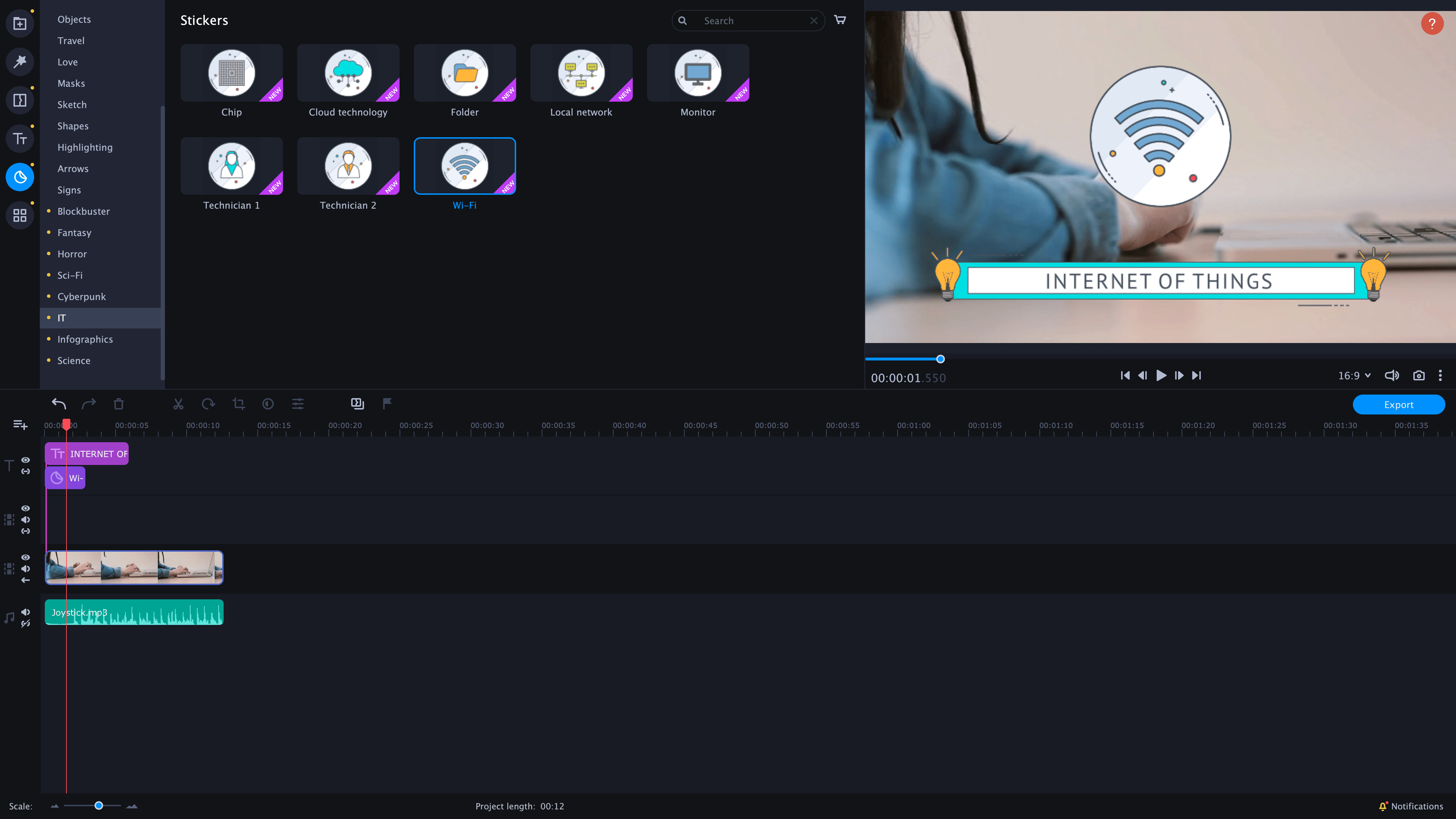 Movavi Video Editor Plus 2021 Effects - Technology Set screenshot