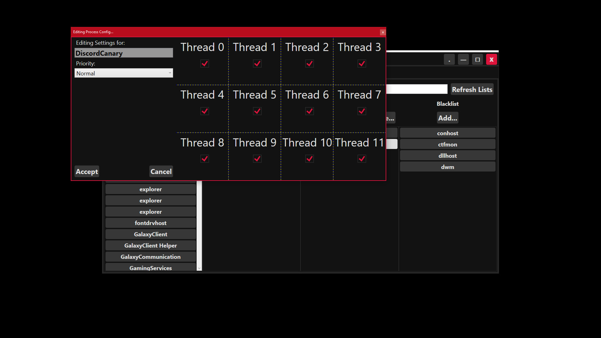 PACT - Process Affinity Control Tool screenshot