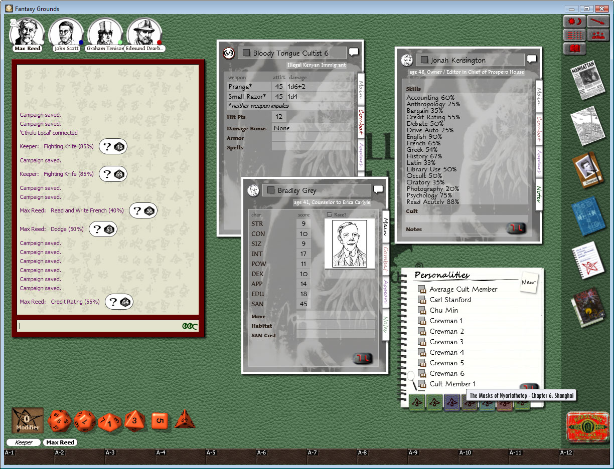 Fantasy Grounds - Call of Cthulhu: Masks of Nyarlathotep screenshot