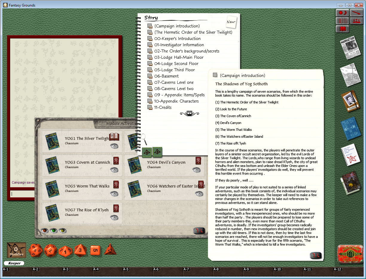 Fantasy Grounds - Call of Cthulhu: Shadows of Yog-Sothoth screenshot