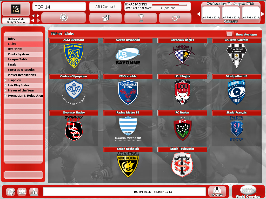 Rugby Union Team Manager 2015 screenshot