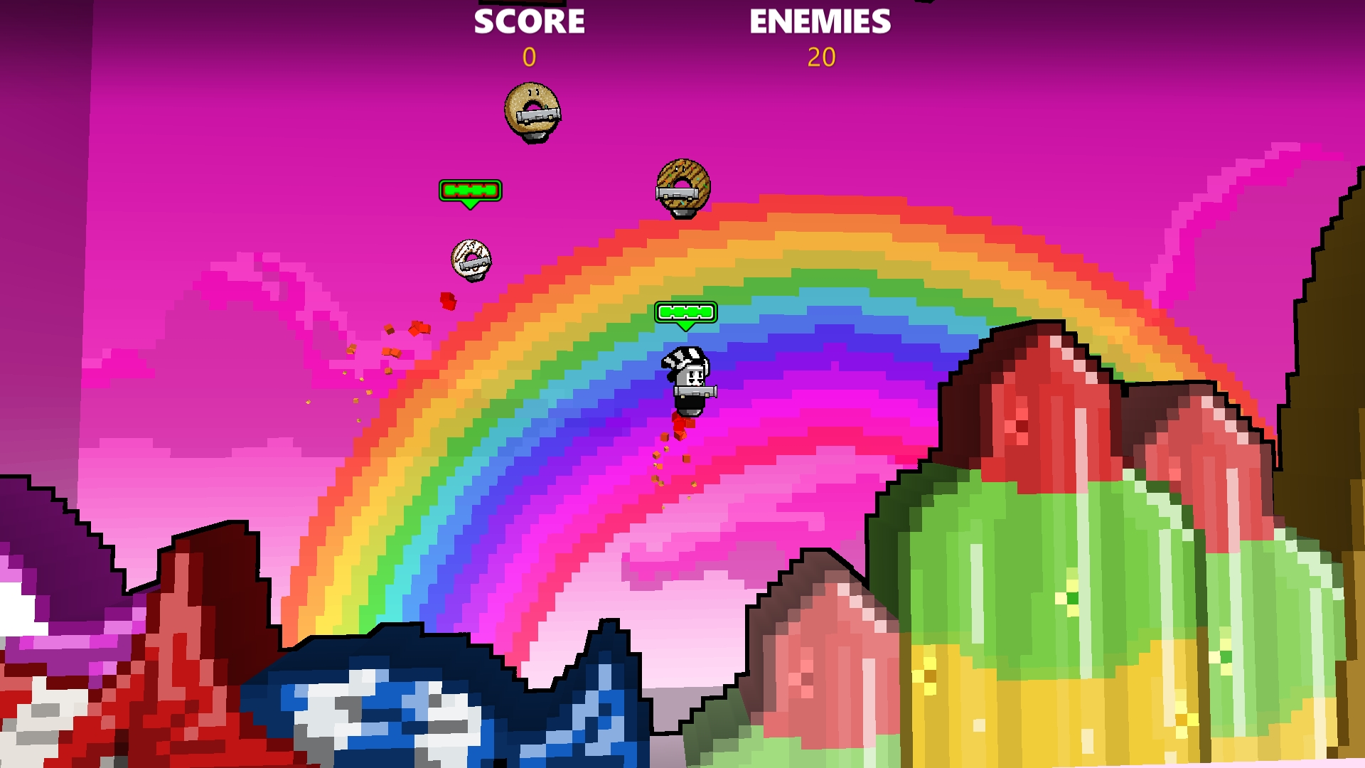 The pixel art of Rocket Riot is very colorful