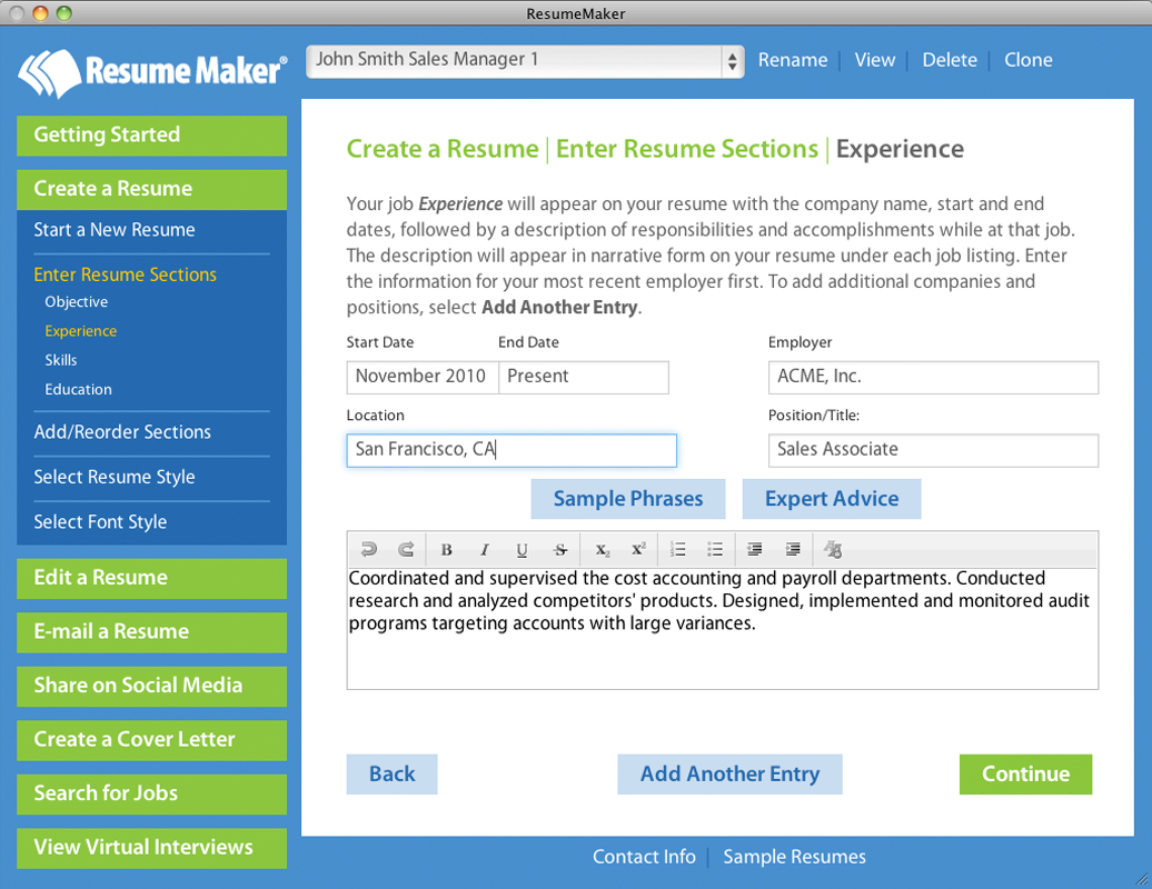 Resume Maker for Mac screenshot