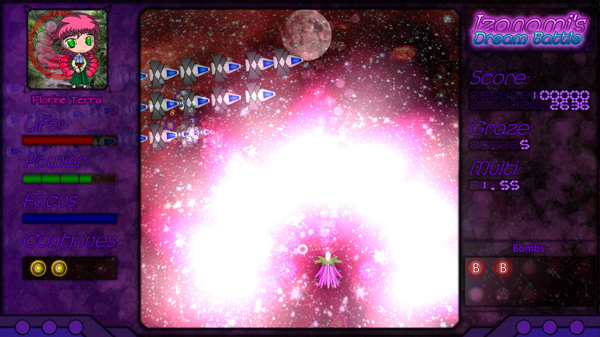 Izanami's Dream Battle features typical bullet hell gameplay
