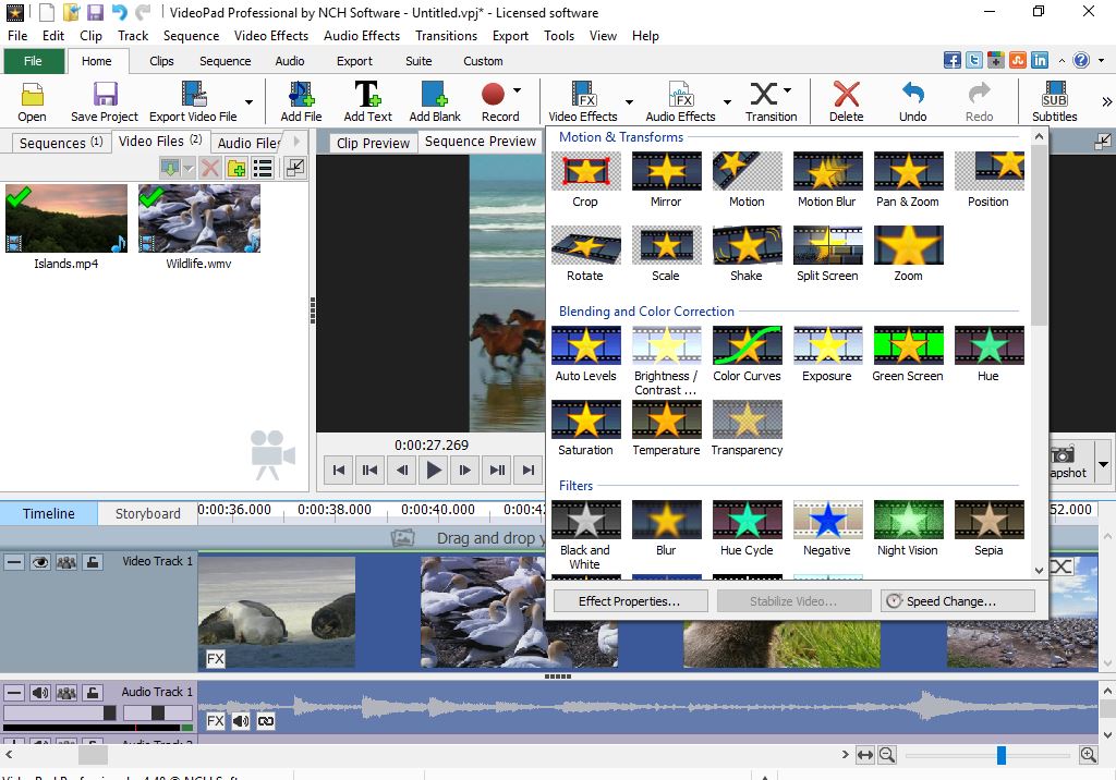 videopad video editor effects