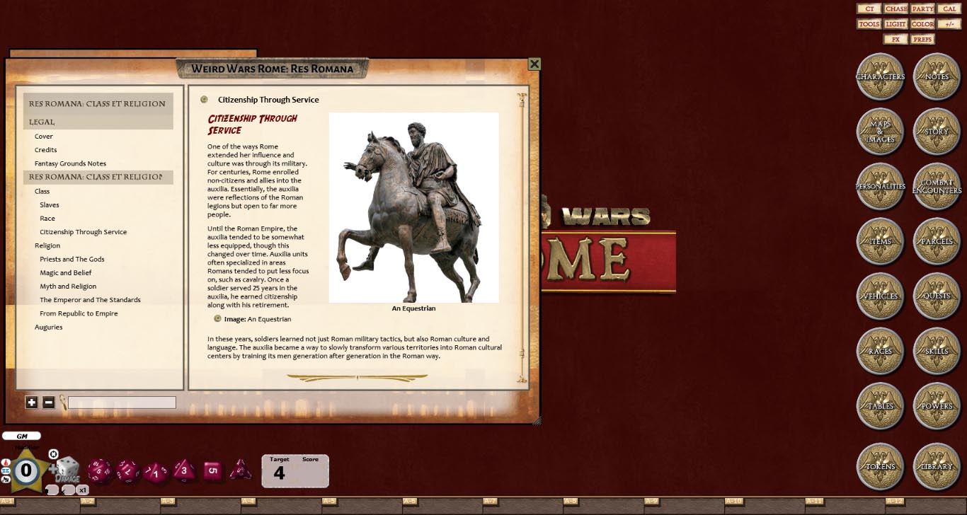 Fantasy Grounds - Weird Wars Rome: Res Romana (Savage Worlds) screenshot