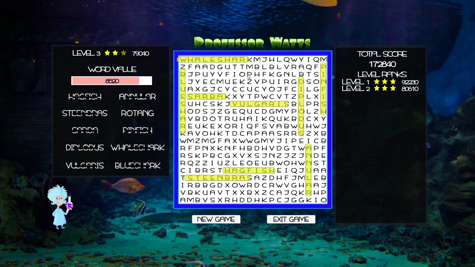 Professor Watts Word Search: Into The Ocean screenshot