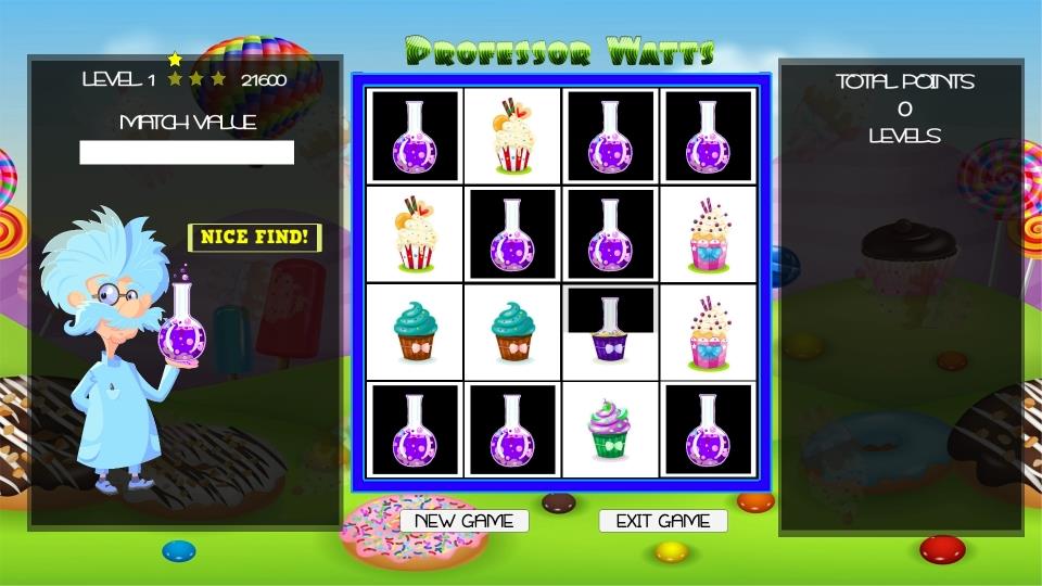 Professor Watts Memory Match: Yummy Cupcakes screenshot