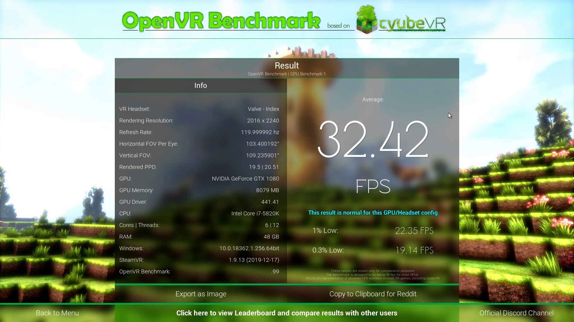 OpenVR Benchmark screenshot