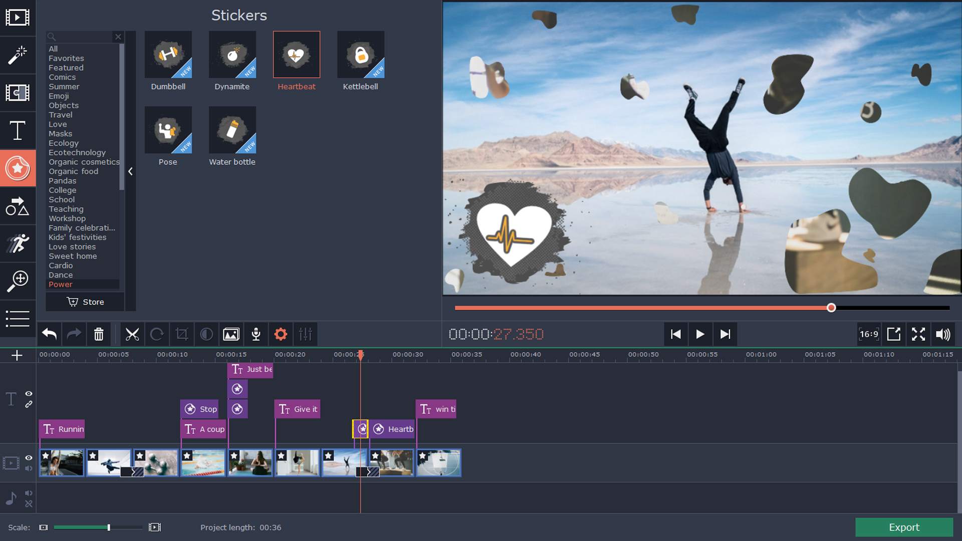 Movavi Video Editor 15 Plus Effects - Fitness Set screenshot