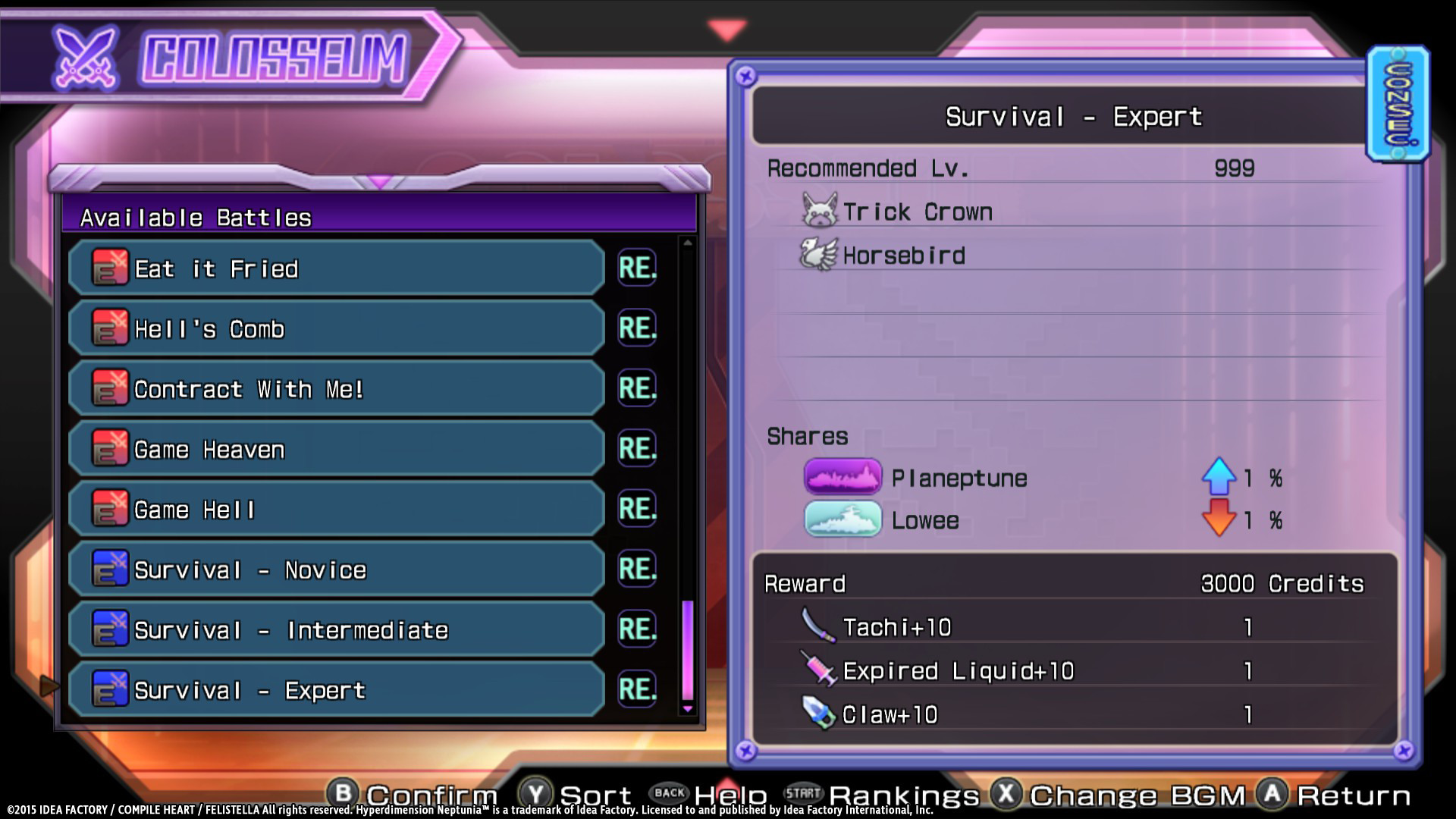 Hyperdimension Neptunia Re;Birth1 Survival Mode screenshot
