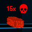 Icon for Die 15 times to red box.
