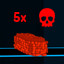 Icon for Die 5 times to red box.
