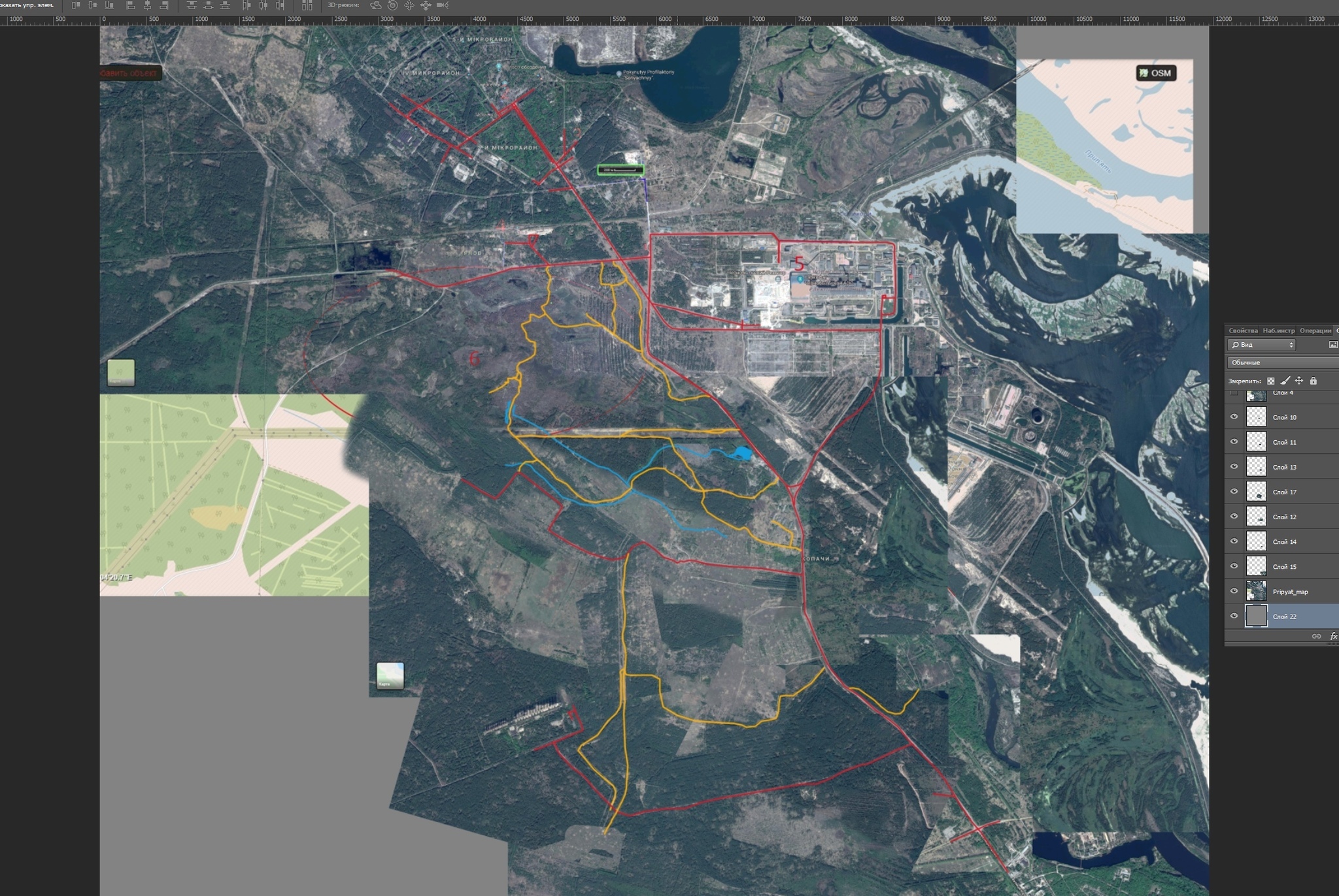 Карта Чернобыльской зоны отчуждения со спутника