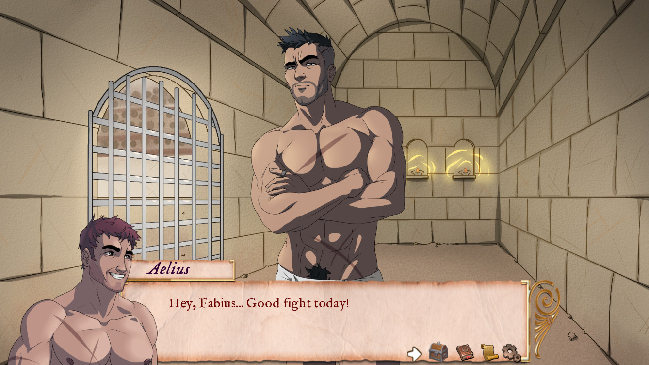 A short free bara visual novel with Roman gladiators and a murder mystery! 