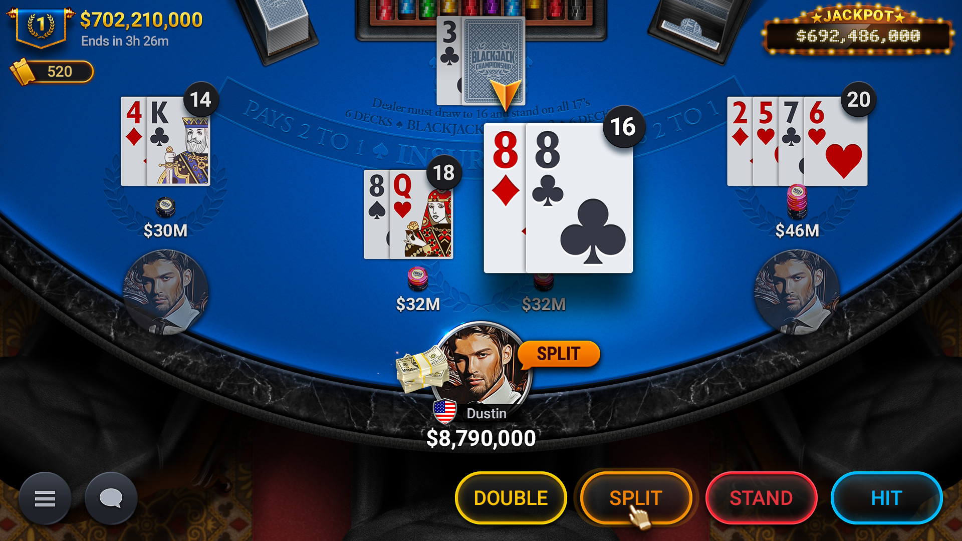 Play Blackjack online free. 1-12 players, No ads