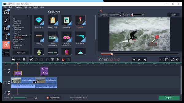скриншот Movavi Video Editor Plus 2020 - Pixel Age Pack 5
