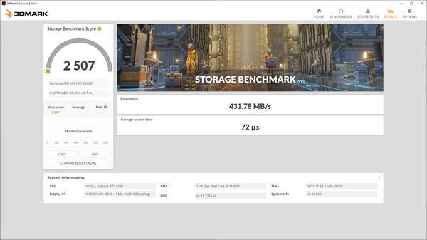 скриншот 3DMark Storage Benchmark 2