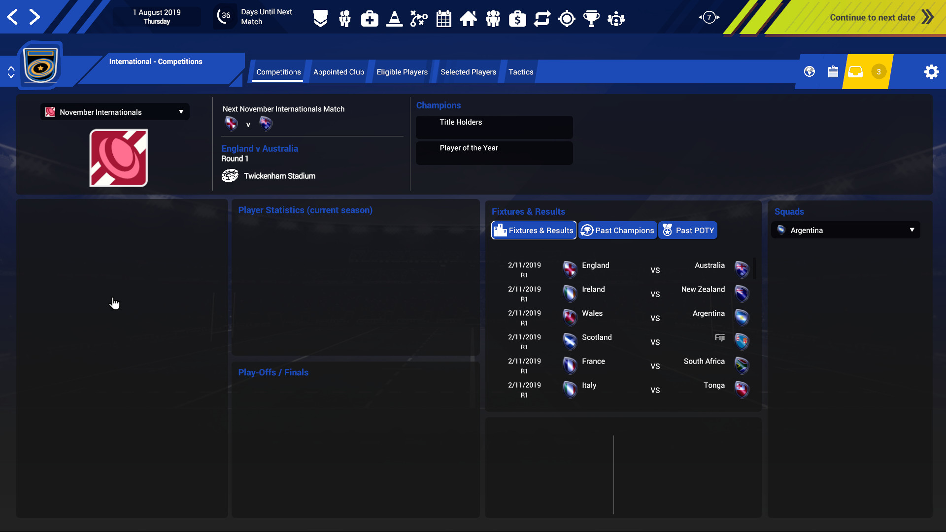 Rugby Union Team Manager 3 DLC “The International Teams and Competitions. Plus extra French Teams and Division” #3