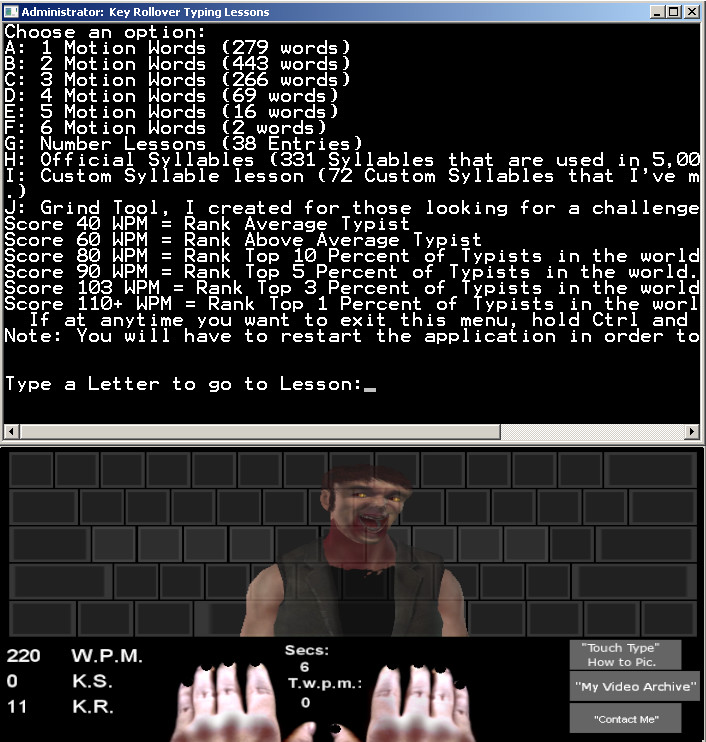 Touch Typing Home Row Speed Grinder - Zombie Black Layout Prowl Skin #0