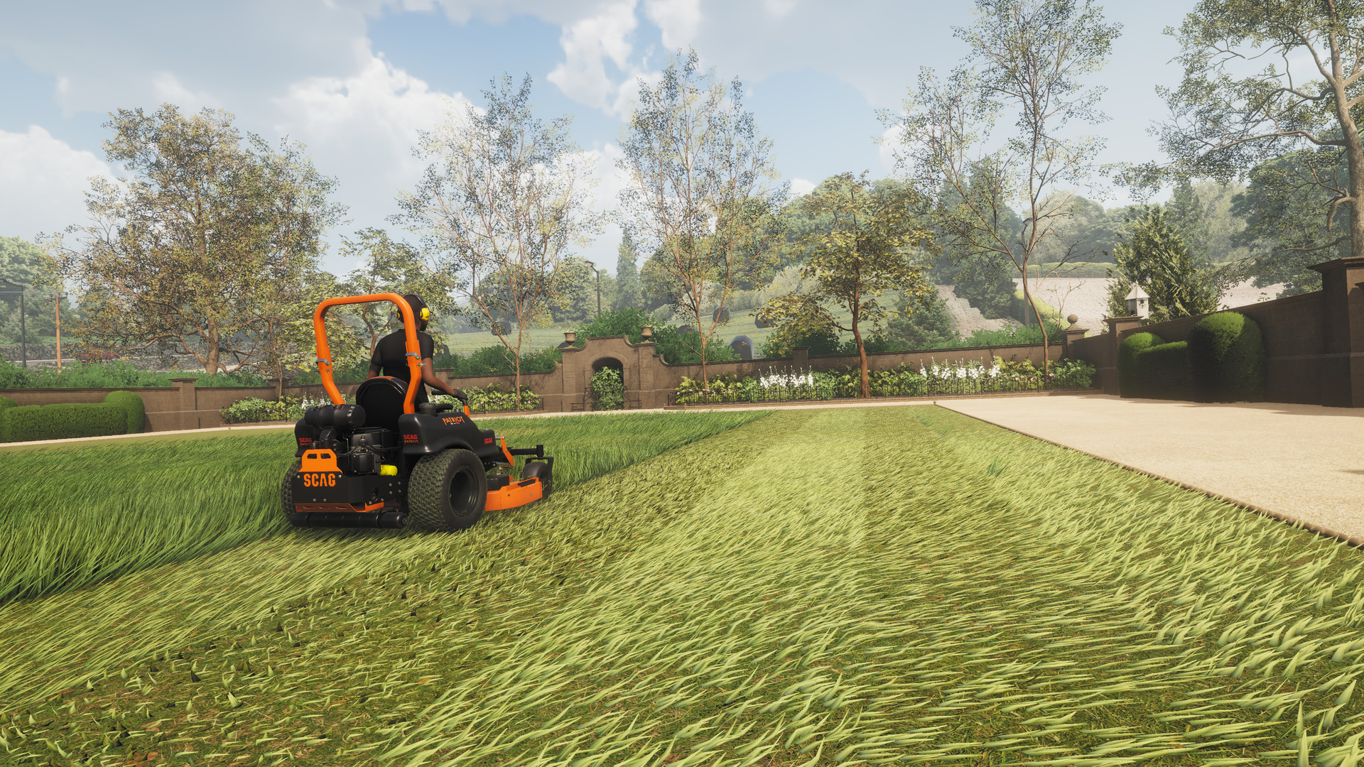 Simulator Mowing Steam on Lawn