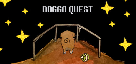 You see in watercolour a doggo with a ball standing on a balcony and facing the star-lit sky with the title saying "Doggo Quest".