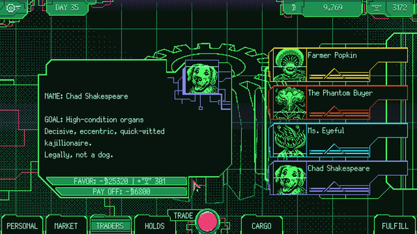 Screenshot of Space Warlord Organ Trading Simulator