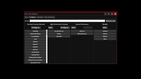 Скриншот из PACT - Process Affinity Control Tool