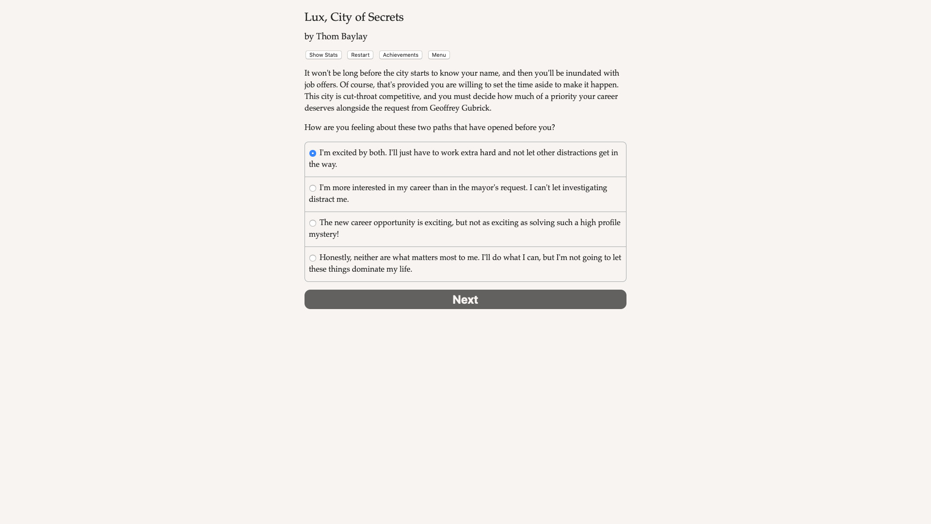 Lux, City of Secrets Demo #2