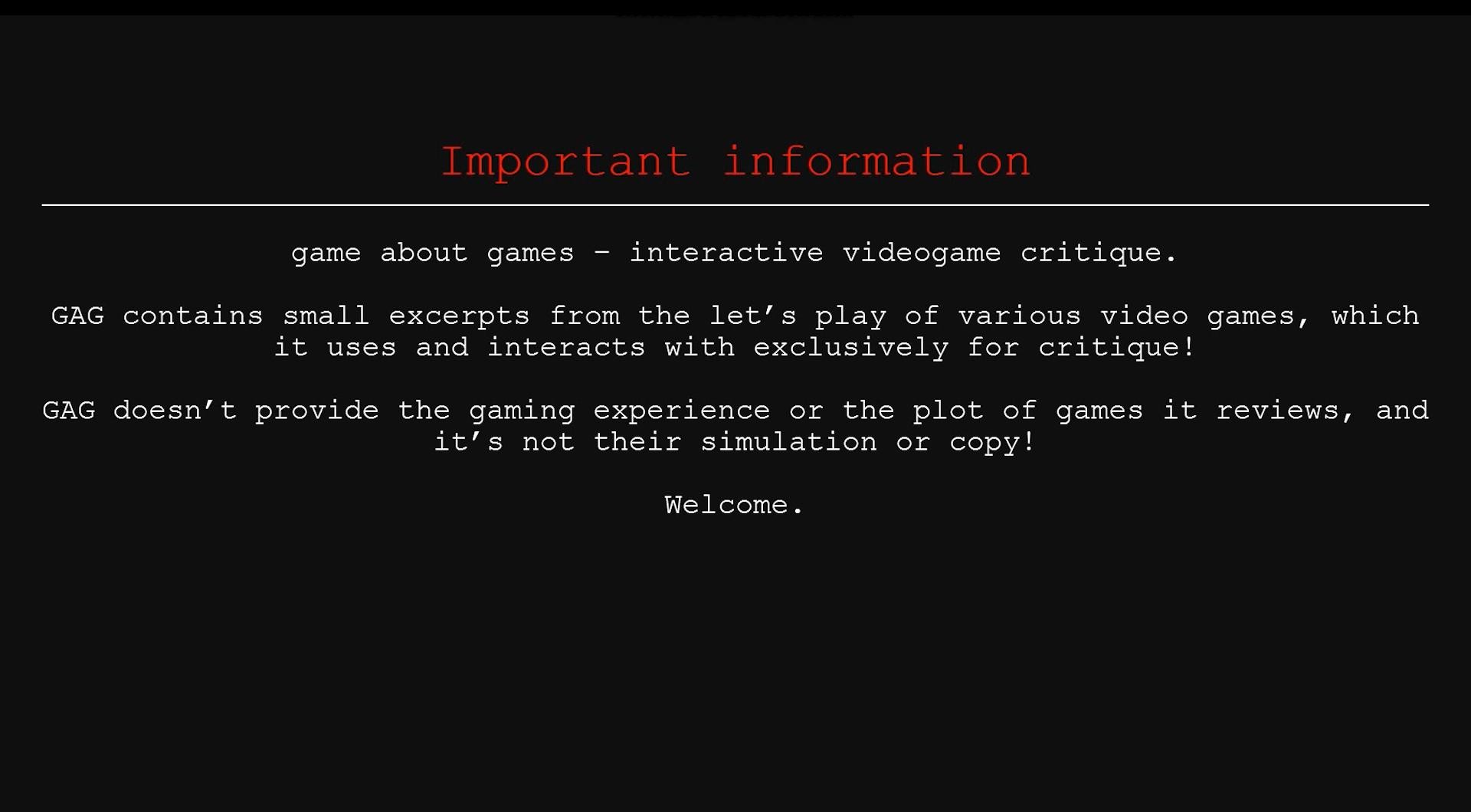 GAME ABOUT GAMES – interactive videogame critique 1