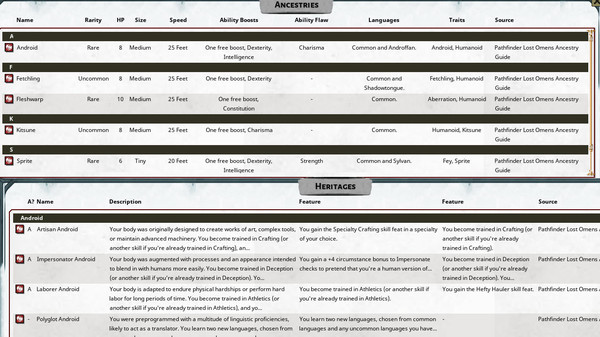 скриншот Fantasy Grounds - Pathfinder 2 RPG - Lost Omens: Ancestry Guide 0