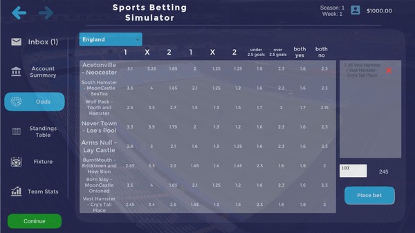 Скриншот из Sports Betting Simulator