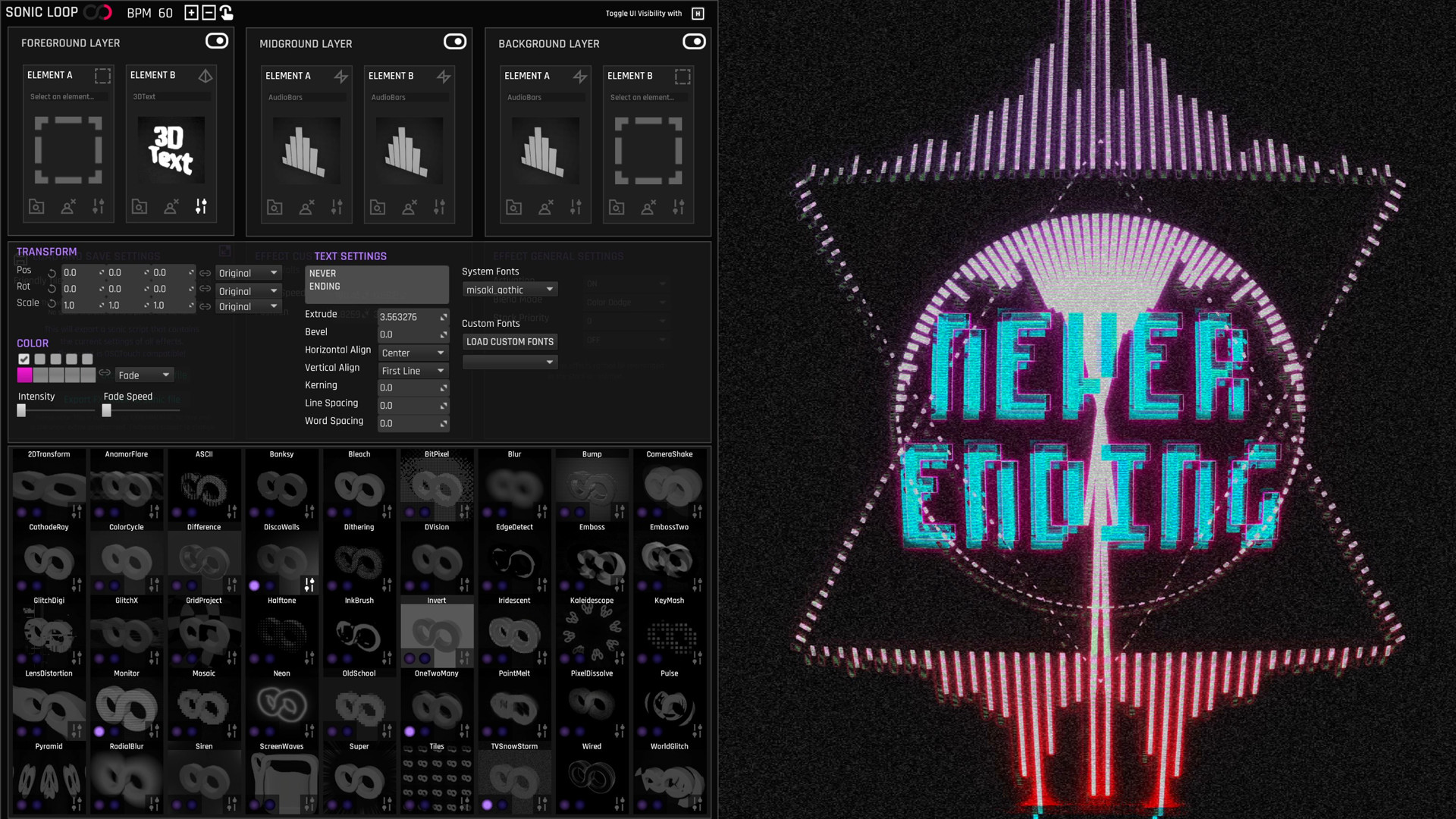 SonicLoop VJ - Realtime VJ content creator for streaming, music videos and live performance Demo #2