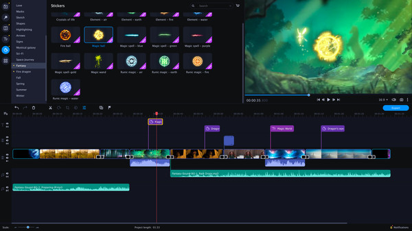 скриншот Movavi Video Editor Plus 2022 - Magic World Set 1