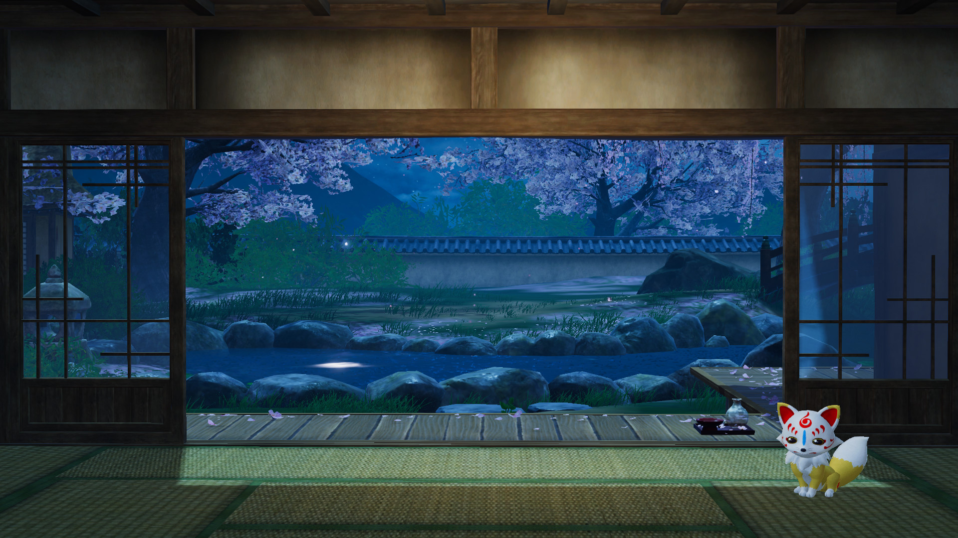 Touken Ranbu Warriors - Honmaru Backdrop "Sakura Viewing - Nighttime" Featured Screenshot #1