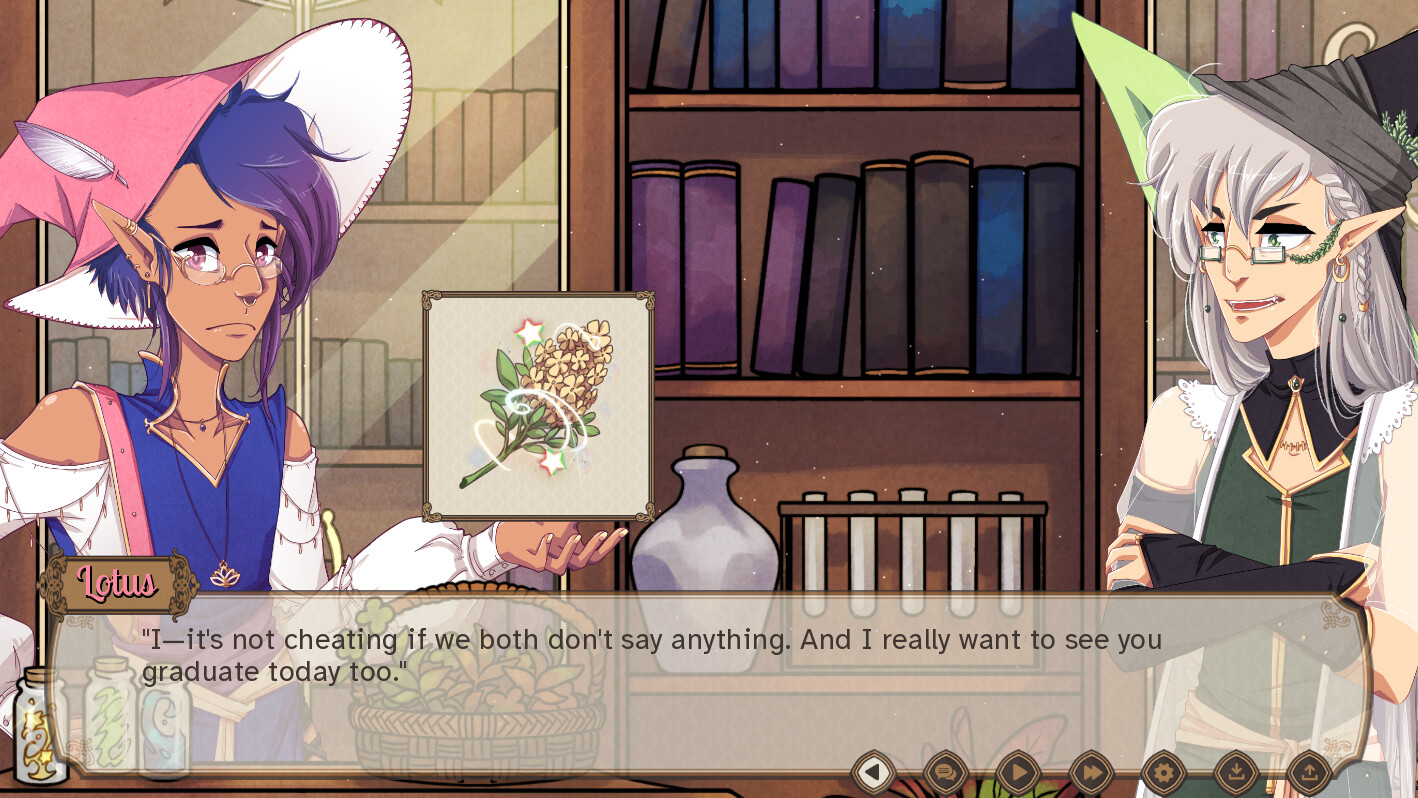 Lotus: "I-it's not cheating if we both don't say anything. And I really want to see you graduate today too."