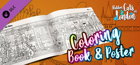 hidden cats in london - printable pdf coloring book and poster vertical card thumbnail